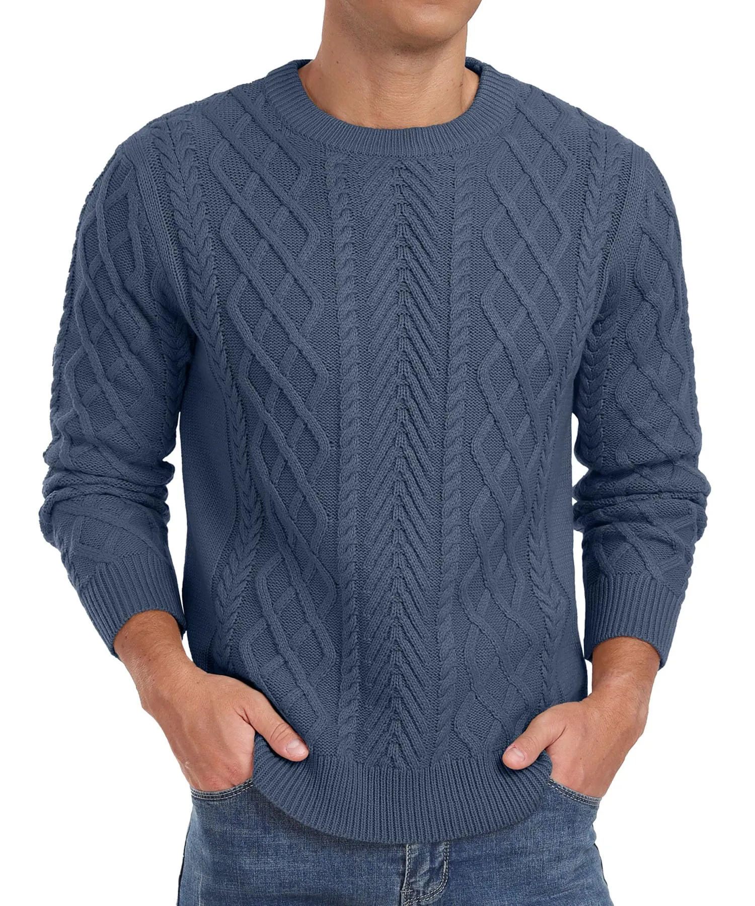 Askdeer Men's Fisherman Textured Pullover Sweater Casual Long Sleeve Crewneck Sweater Classic Soft Knitted Sweaters