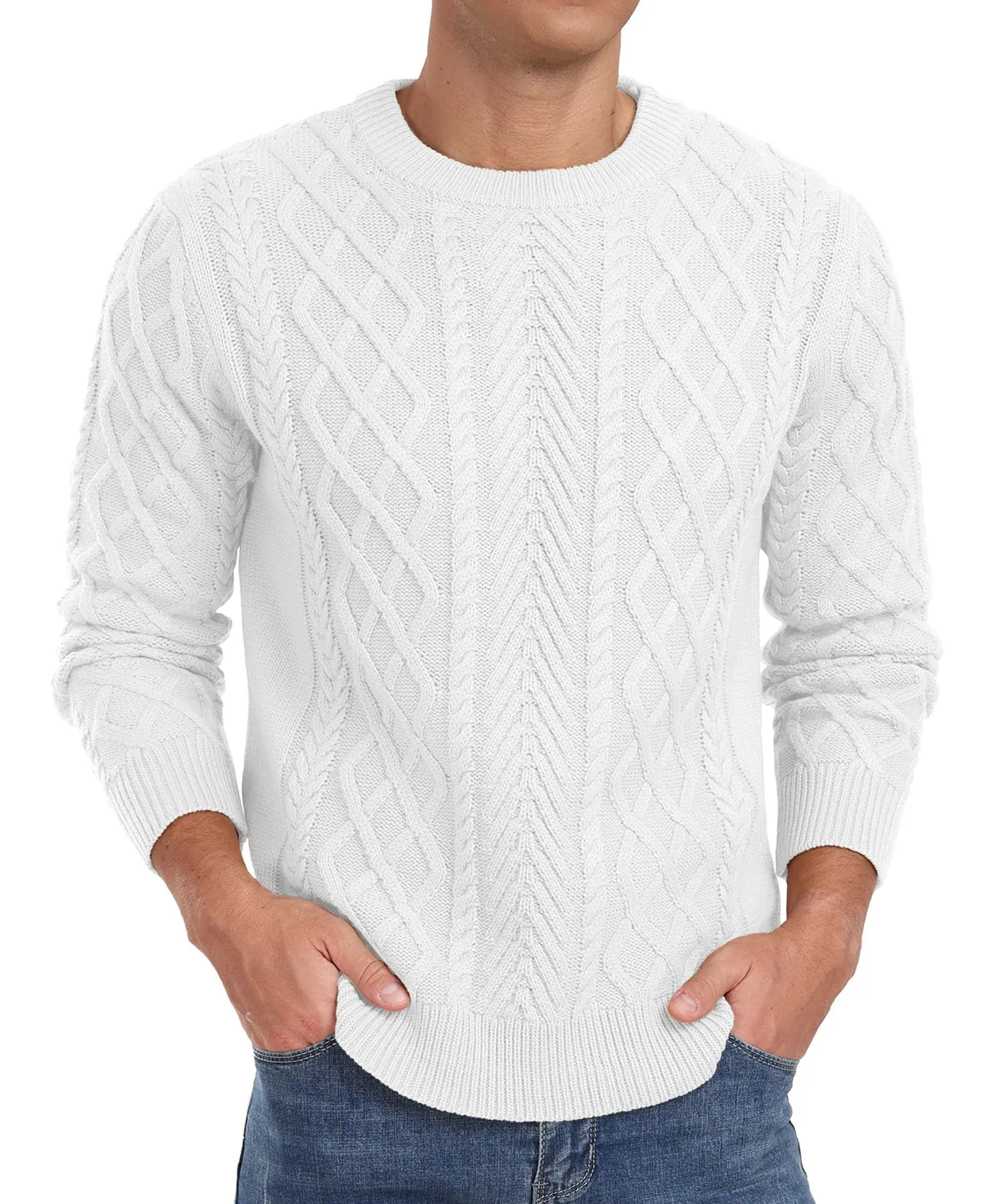 Askdeer Men's Fisherman Textured Pullover Sweater Casual Long Sleeve Crewneck Sweater Classic Soft Knitted Sweaters
