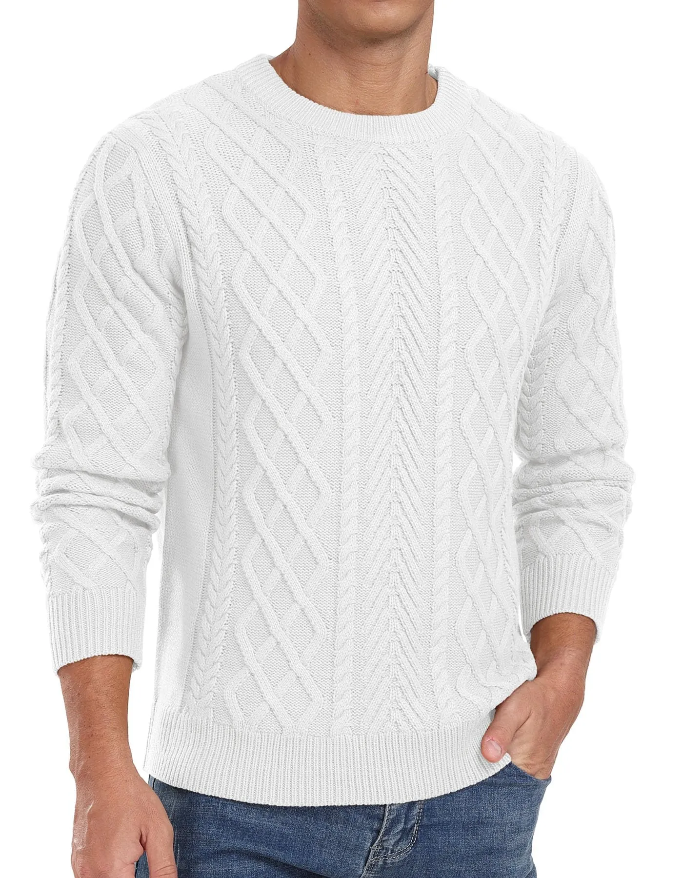 Askdeer Men's Fisherman Textured Pullover Sweater Casual Long Sleeve Crewneck Sweater Classic Soft Knitted Sweaters