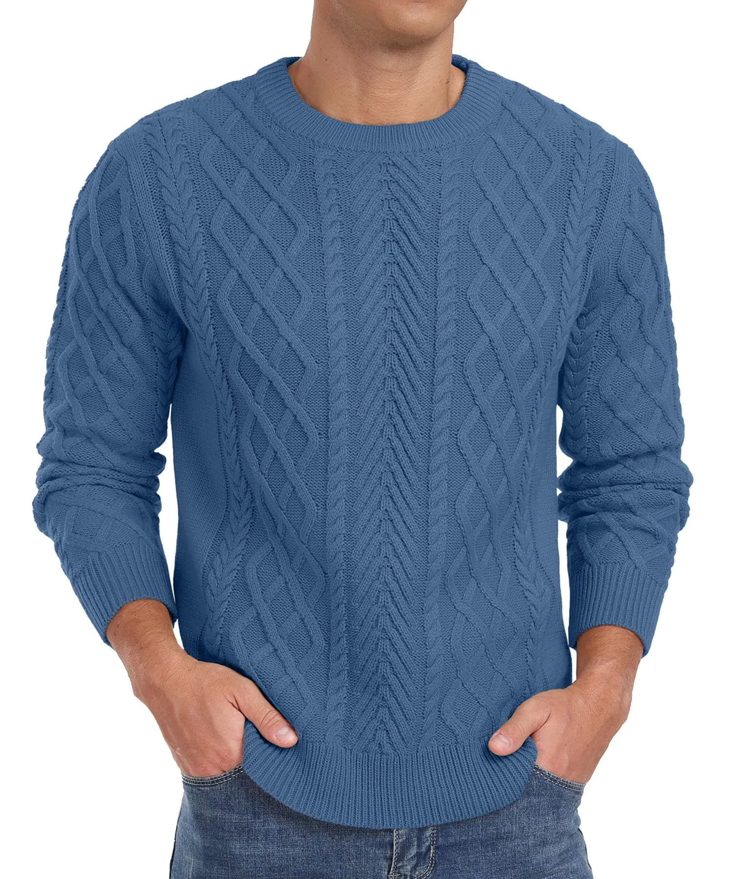 Askdeer Men's Fisherman Textured Pullover Sweater Casual Long Sleeve Crewneck Sweater Classic Soft Knitted Sweaters