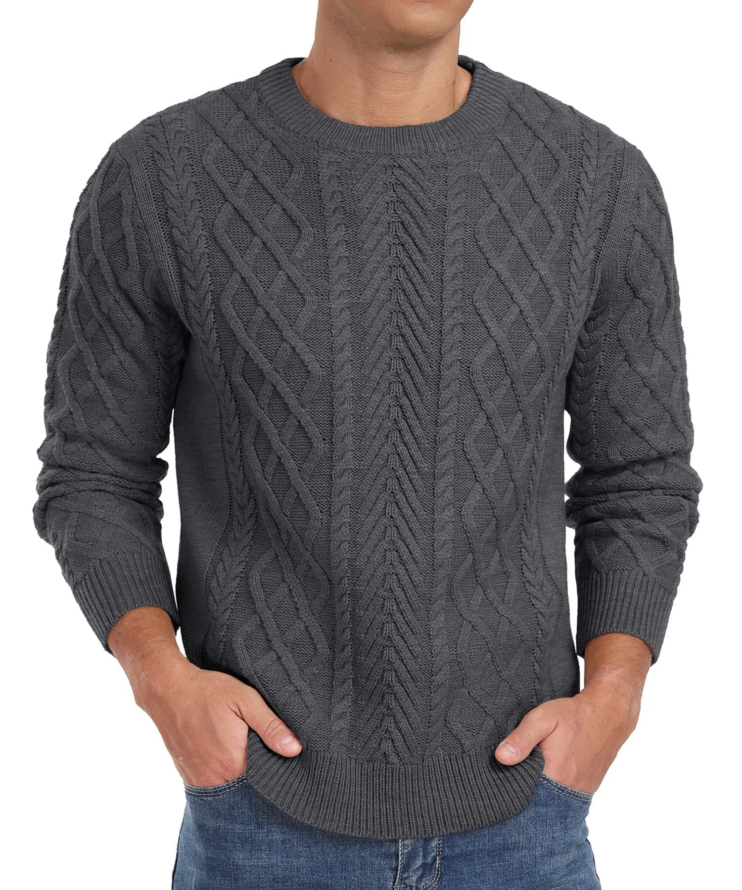 Askdeer Men's Fisherman Textured Pullover Sweater Casual Long Sleeve Crewneck Sweater Classic Soft Knitted Sweaters