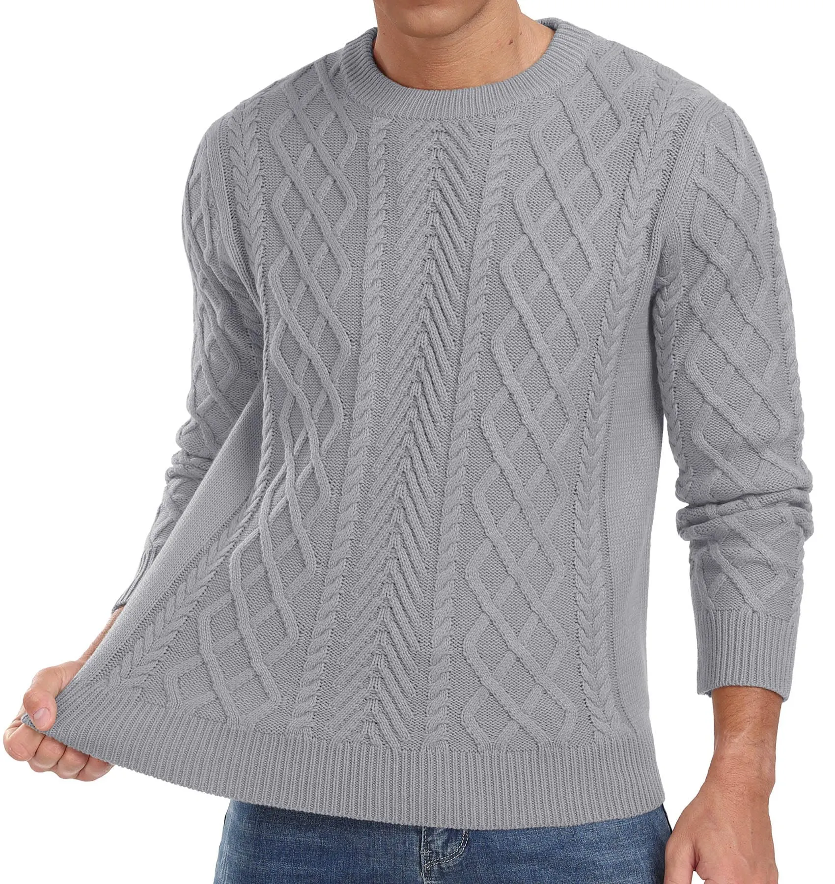 Askdeer Men's Fisherman Textured Pullover Sweater Casual Long Sleeve Crewneck Sweater Classic Soft Knitted Sweaters