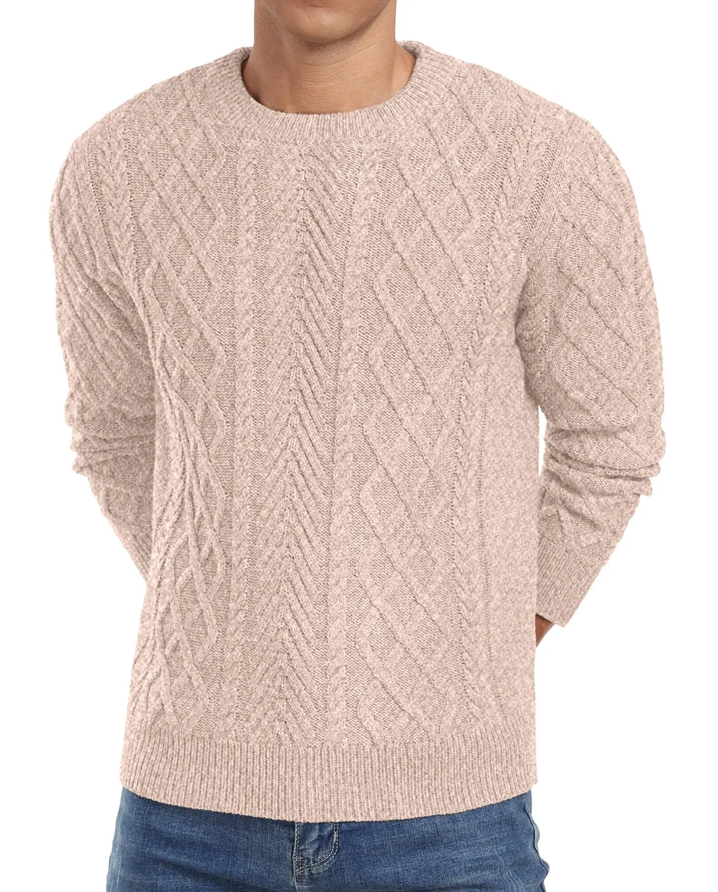 Askdeer Men's Fisherman Textured Pullover Sweater Casual Long Sleeve Crewneck Sweater Classic Soft Knitted Sweaters