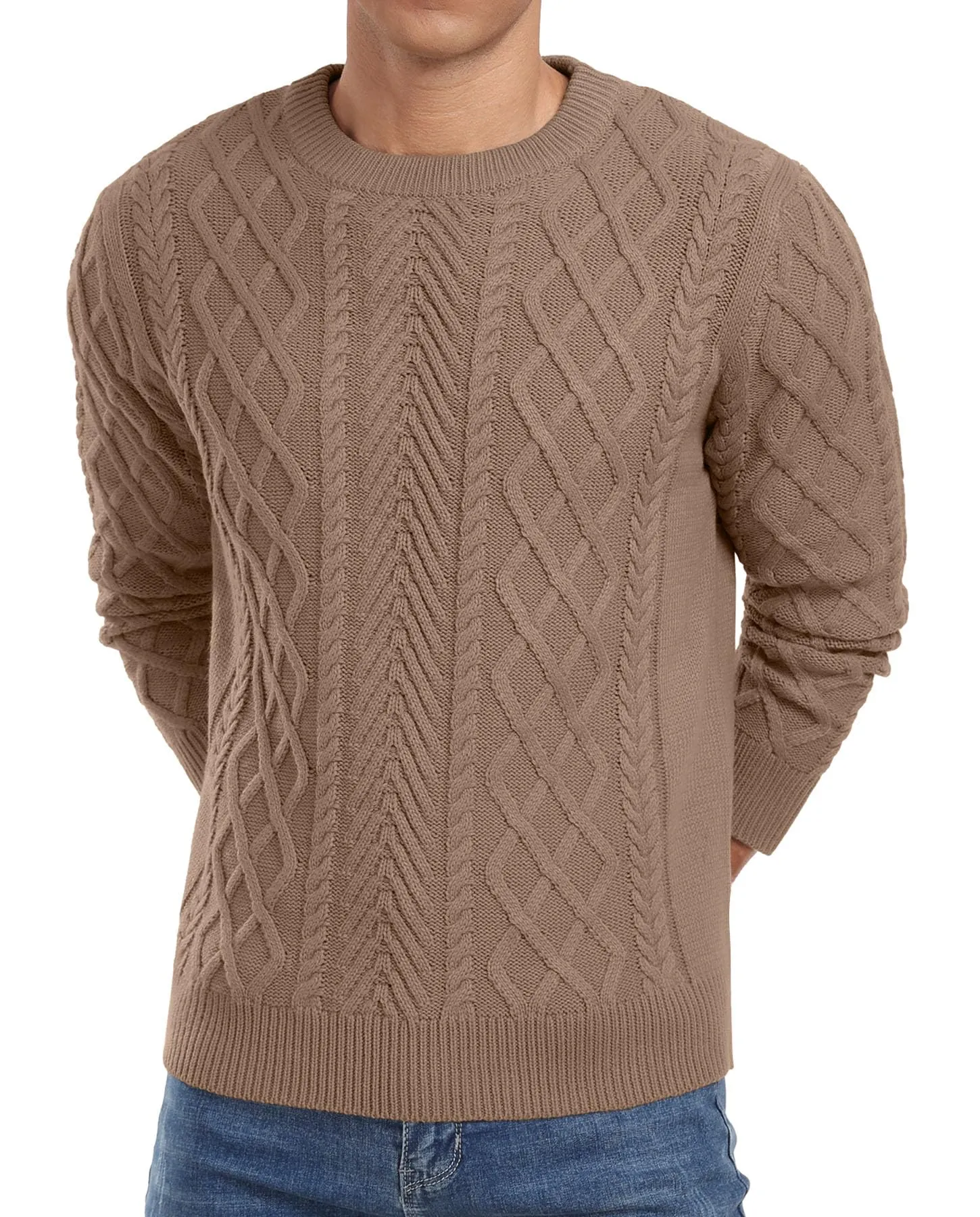 Askdeer Men's Fisherman Textured Pullover Sweater Casual Long Sleeve Crewneck Sweater Classic Soft Knitted Sweaters