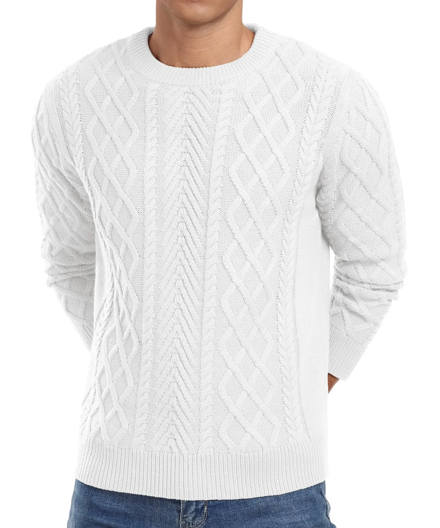 Askdeer Men's Fisherman Textured Pullover Sweater Casual Long Sleeve Crewneck Sweater Classic Soft Knitted Sweaters