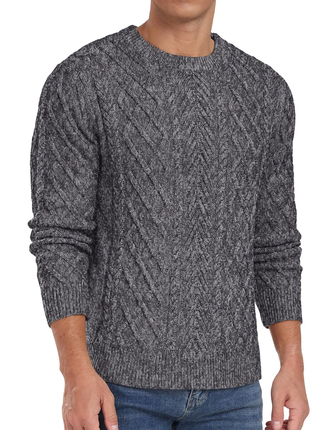 Askdeer Men's Fisherman Textured Pullover Sweater Casual Long Sleeve Crewneck Sweater Classic Soft Knitted Sweaters