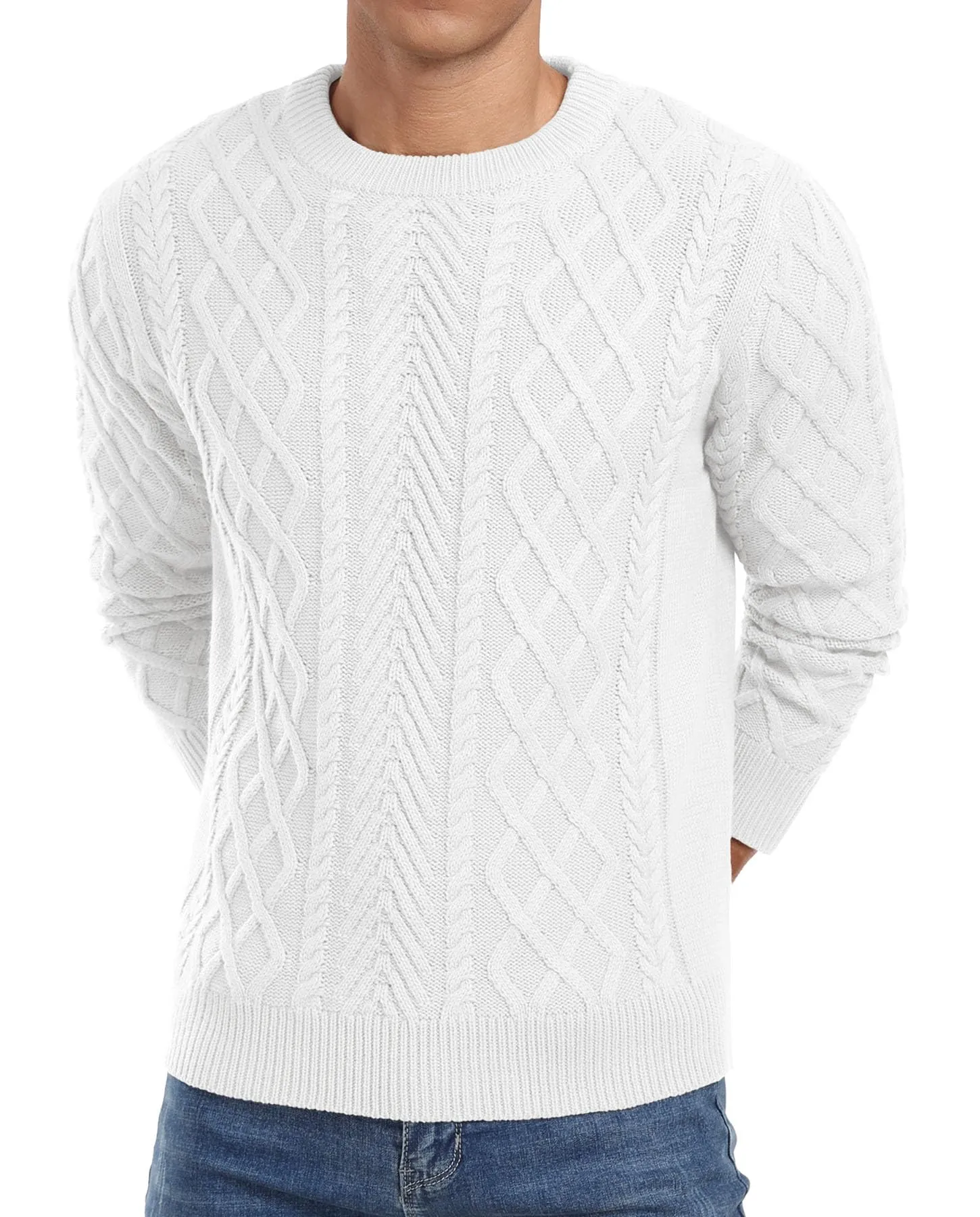 Askdeer Men's Fisherman Textured Pullover Sweater Casual Long Sleeve Crewneck Sweater Classic Soft Knitted Sweaters