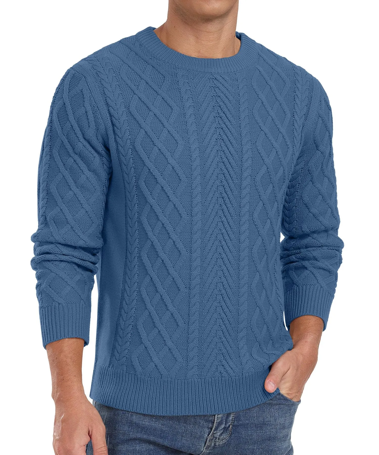 Askdeer Men's Fisherman Textured Pullover Sweater Casual Long Sleeve Crewneck Sweater Classic Soft Knitted Sweaters
