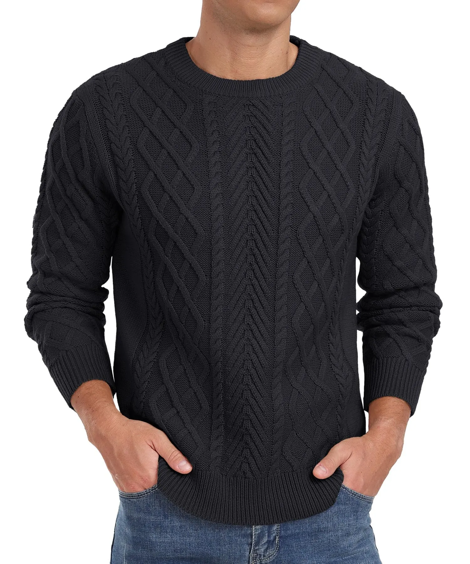 Askdeer Men's Fisherman Textured Pullover Sweater Casual Long Sleeve Crewneck Sweater Classic Soft Knitted Sweaters