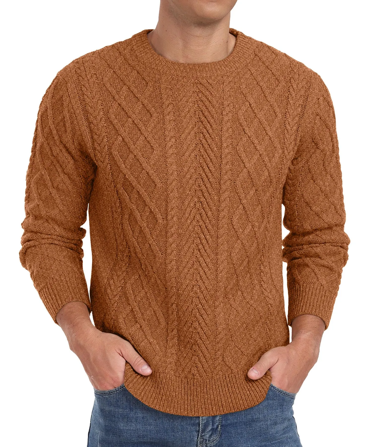 Askdeer Men's Fisherman Textured Pullover Sweater Casual Long Sleeve Crewneck Sweater Classic Soft Knitted Sweaters