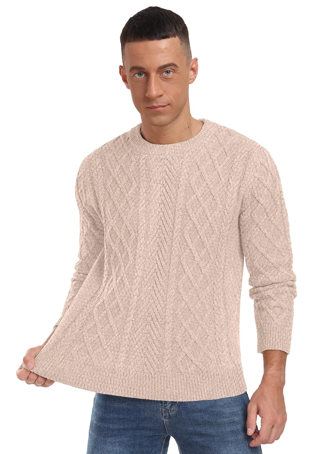 Askdeer Men's Fisherman Textured Pullover Sweater Casual Long Sleeve Crewneck Sweater Classic Soft Knitted Sweaters