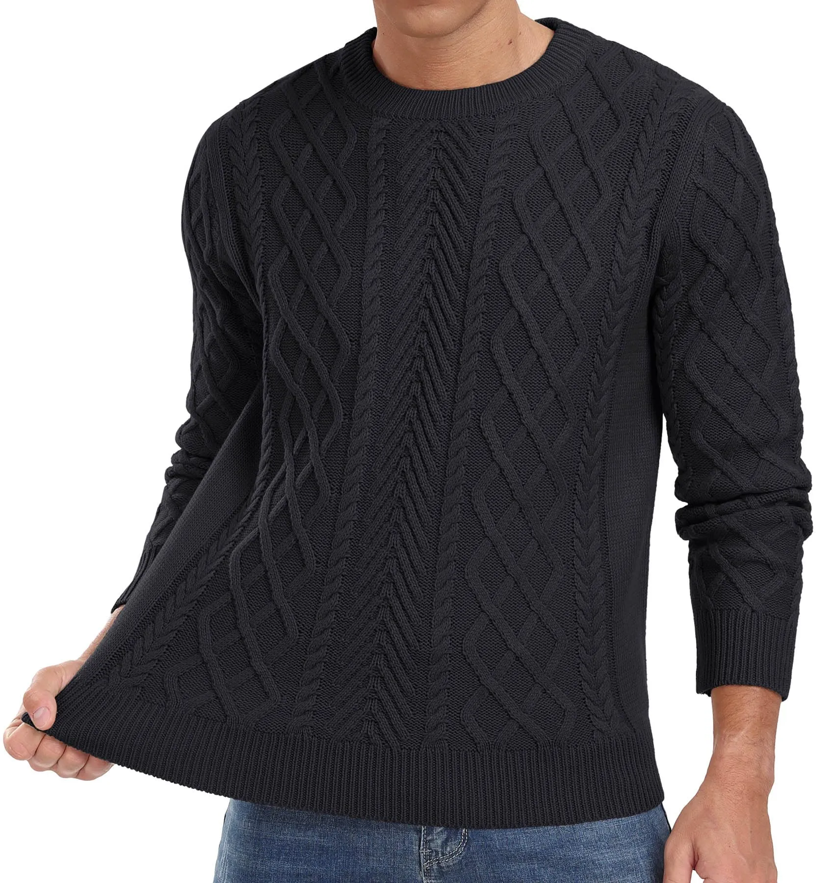 Askdeer Men's Fisherman Textured Pullover Sweater Casual Long Sleeve Crewneck Sweater Classic Soft Knitted Sweaters