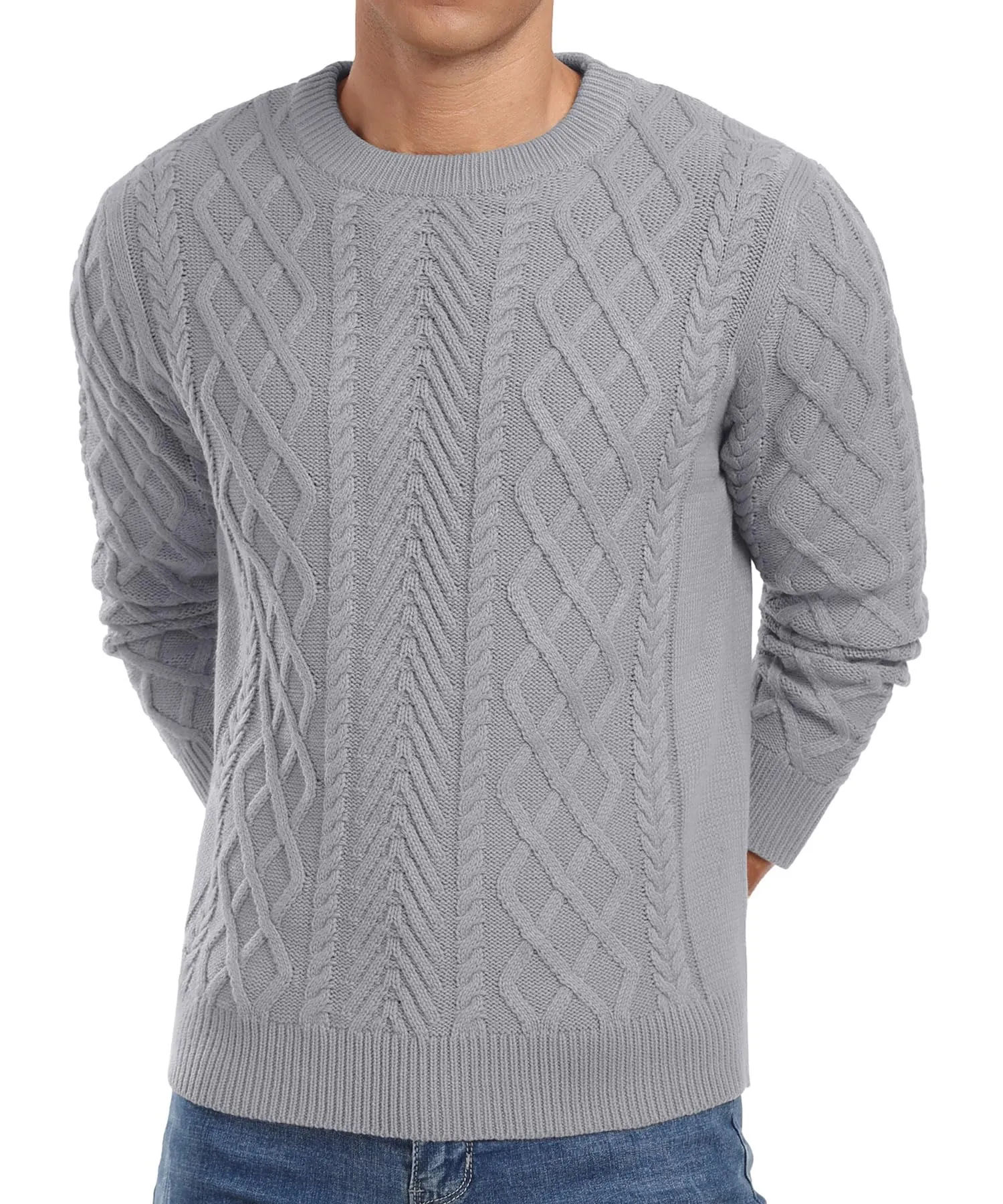 Askdeer Men's Fisherman Textured Pullover Sweater Casual Long Sleeve Crewneck Sweater Classic Soft Knitted Sweaters