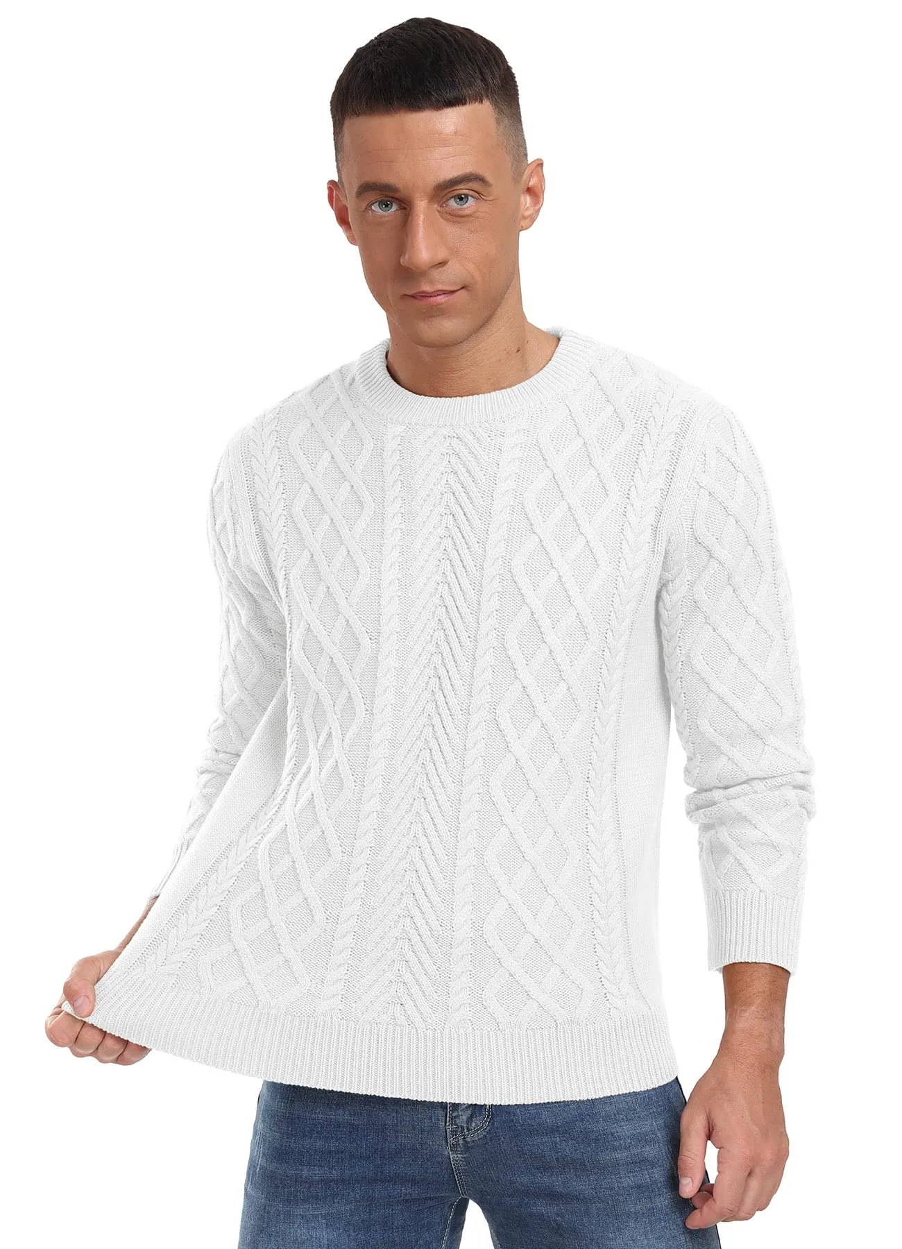 Askdeer Men's Fisherman Textured Pullover Sweater Casual Long Sleeve Crewneck Sweater Classic Soft Knitted Sweaters