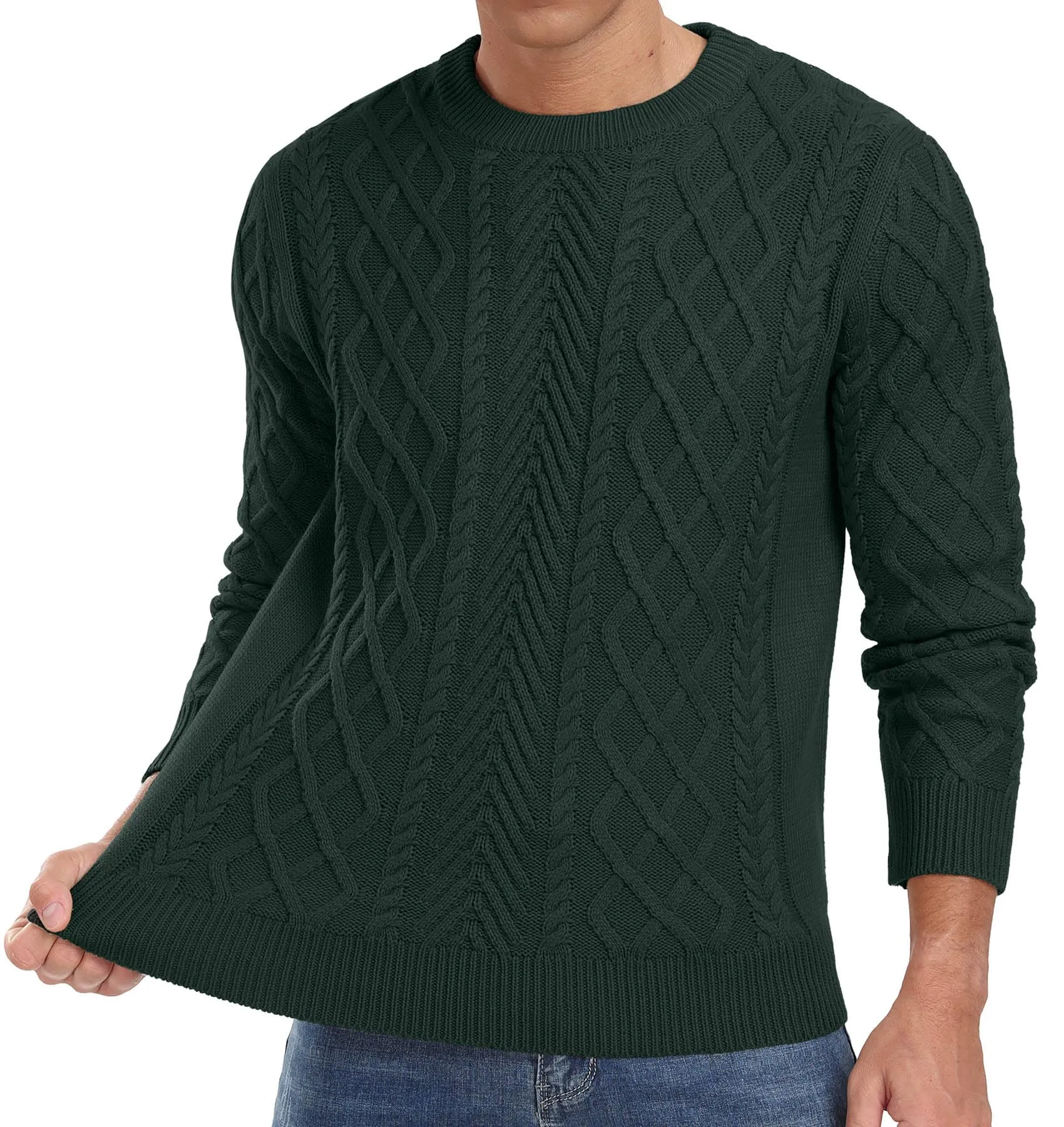 Askdeer Men's Fisherman Textured Pullover Sweater Casual Long Sleeve Crewneck Sweater Classic Soft Knitted Sweaters