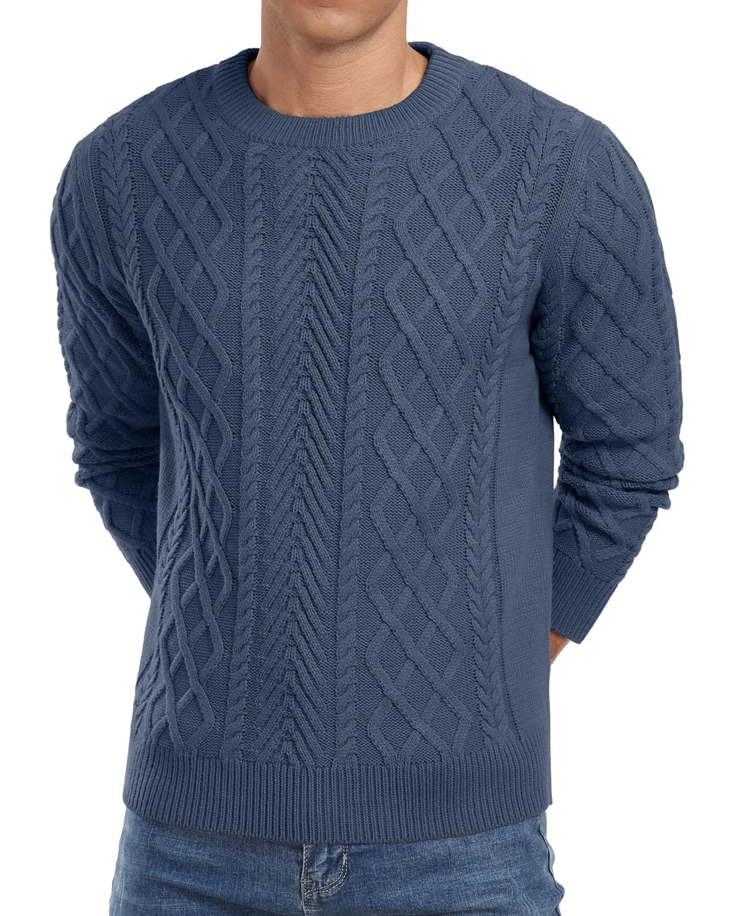 Askdeer Men's Fisherman Textured Pullover Sweater Casual Long Sleeve Crewneck Sweater Classic Soft Knitted Sweaters