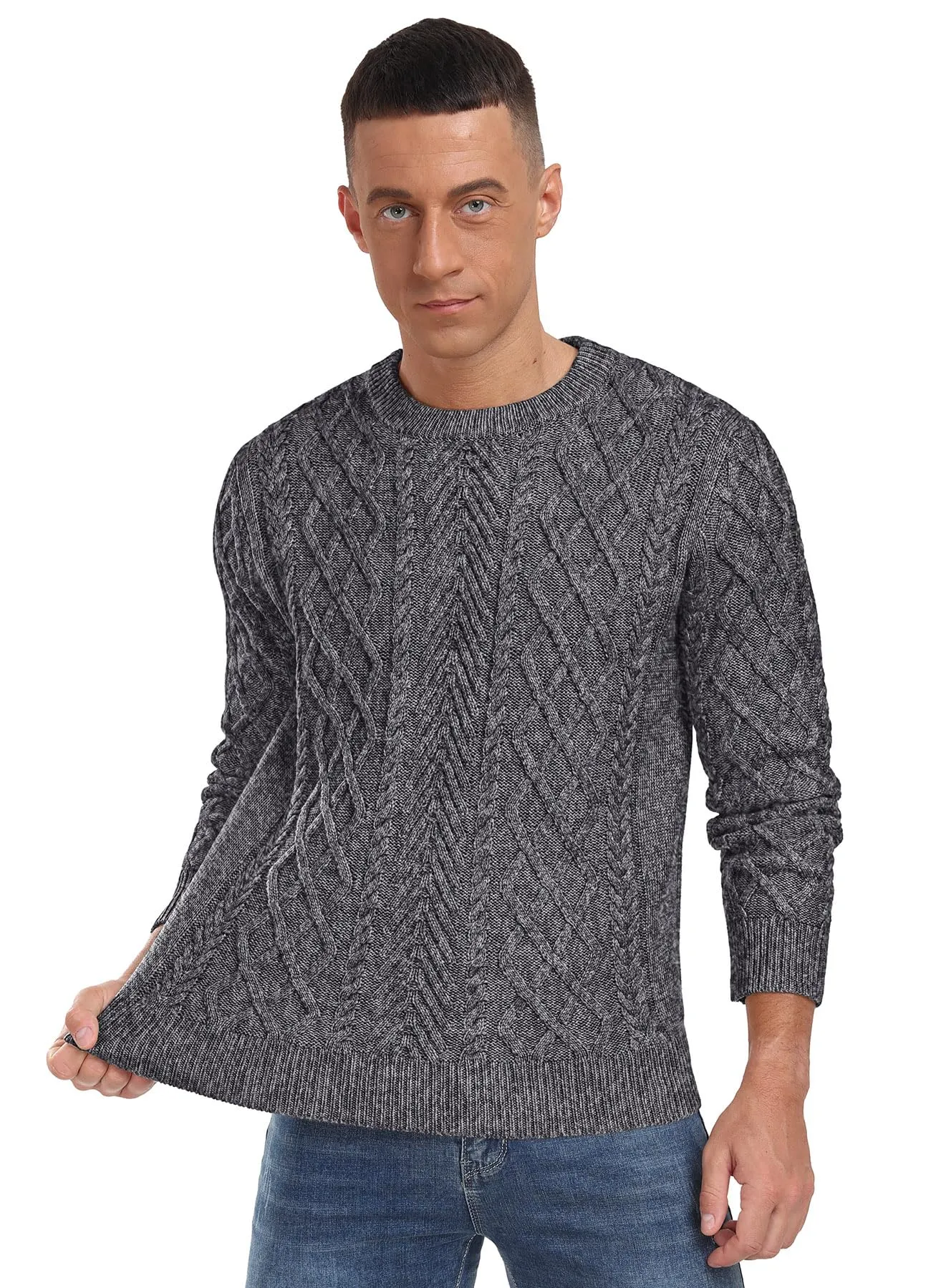 Askdeer Men's Fisherman Textured Pullover Sweater Casual Long Sleeve Crewneck Sweater Classic Soft Knitted Sweaters