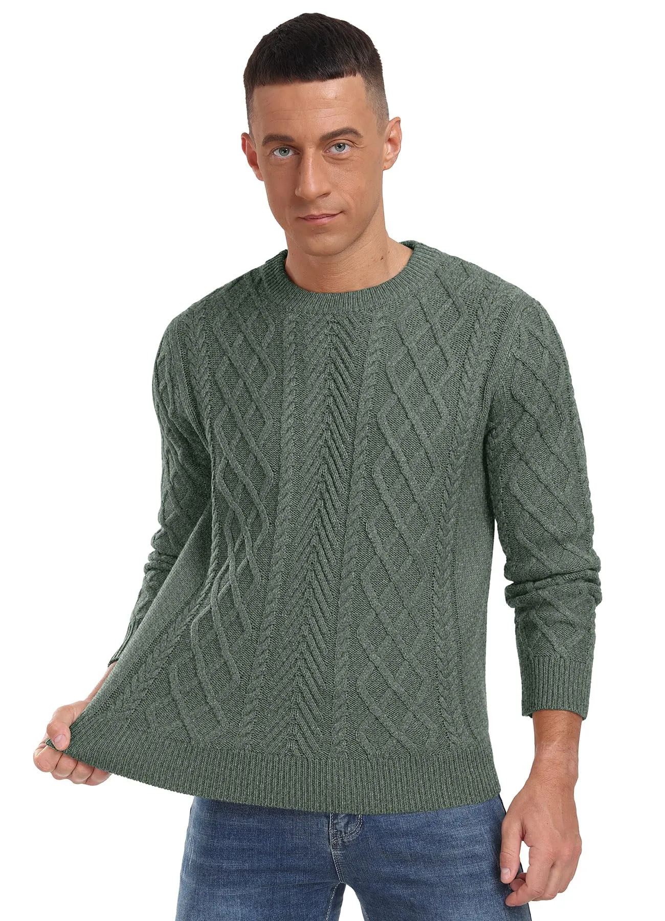 Askdeer Men's Fisherman Textured Pullover Sweater Casual Long Sleeve Crewneck Sweater Classic Soft Knitted Sweaters