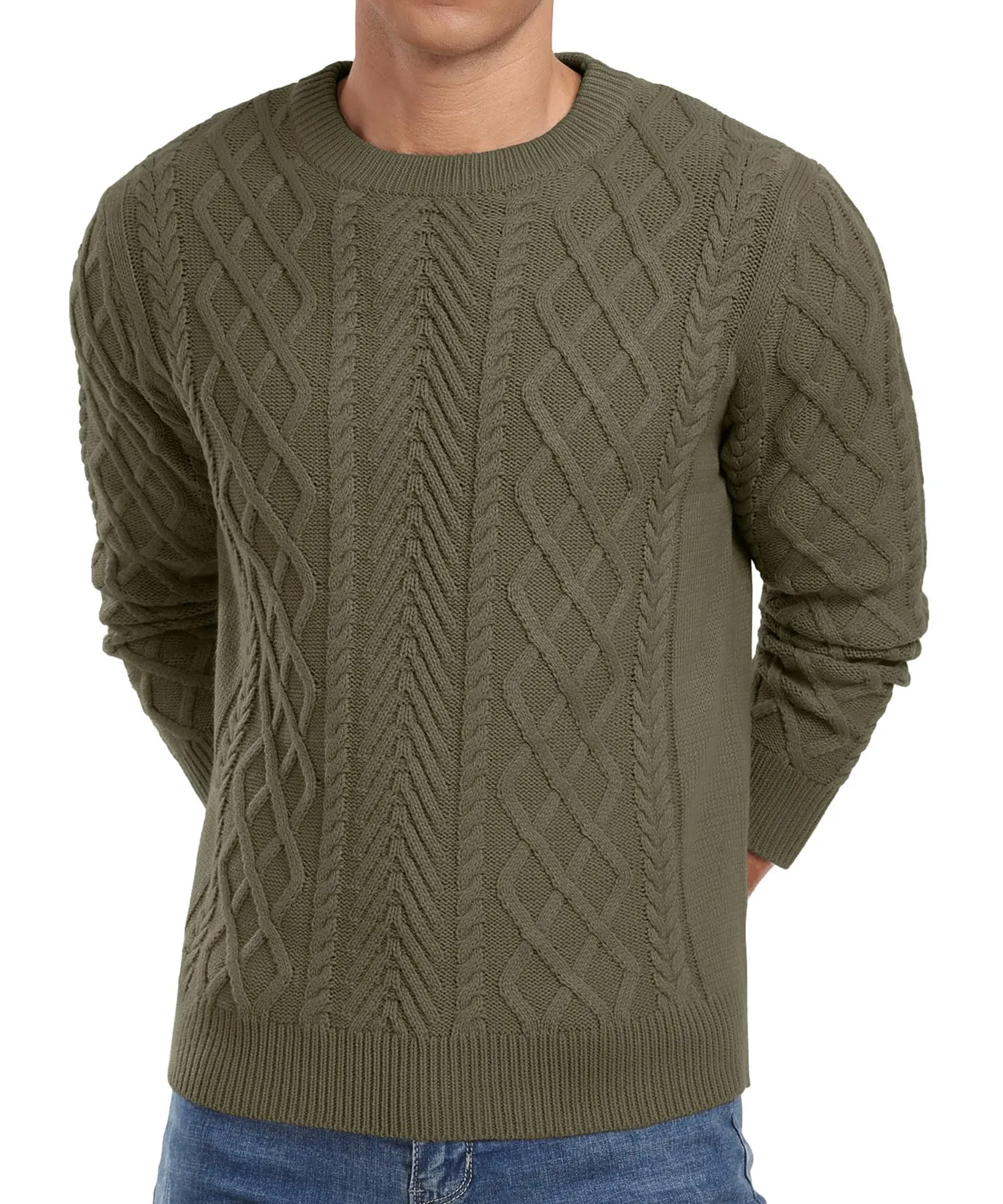 Askdeer Men's Fisherman Textured Pullover Sweater Casual Long Sleeve Crewneck Sweater Classic Soft Knitted Sweaters