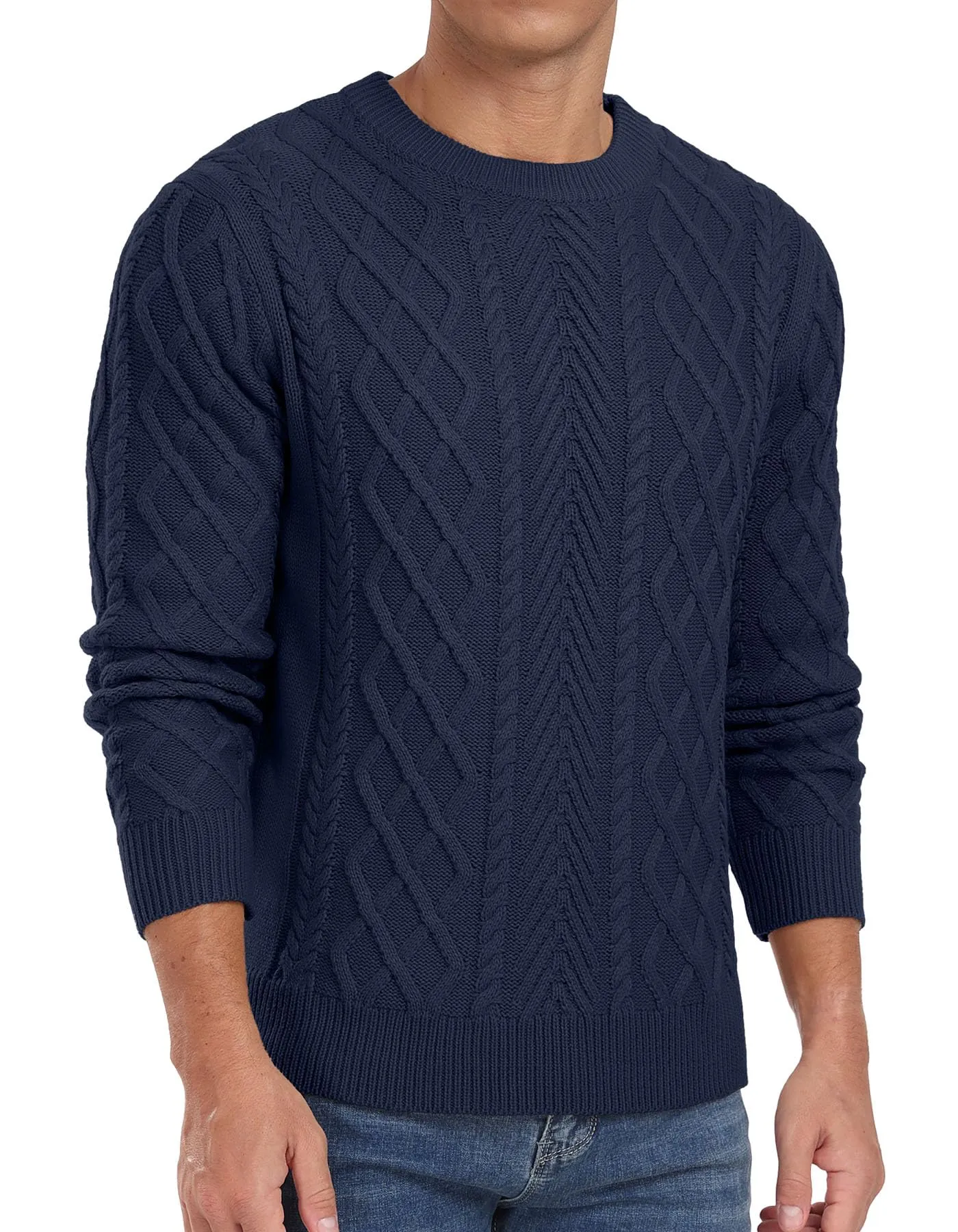 Askdeer Men's Fisherman Textured Pullover Sweater Casual Long Sleeve Crewneck Sweater Classic Soft Knitted Sweaters