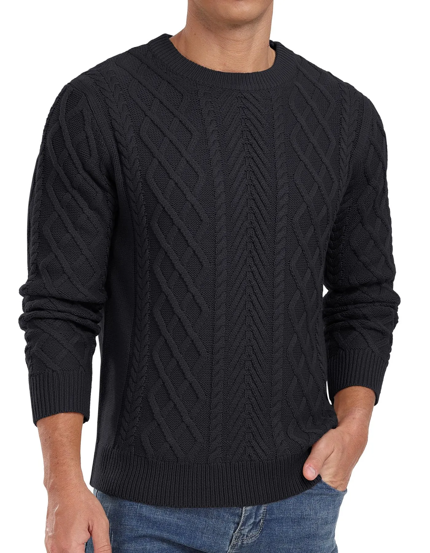 Askdeer Men's Fisherman Textured Pullover Sweater Casual Long Sleeve Crewneck Sweater Classic Soft Knitted Sweaters