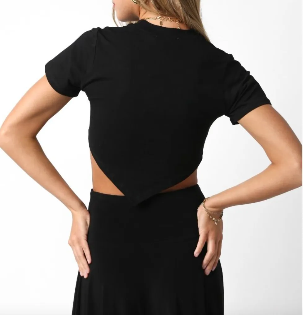 Asymmetric Short Sleeve Cropped Top