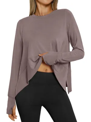 AUTOMET Workout Tops for Women Long Sleeve Athletic Crop Top Yoga Shirts 2024 Fall Trendy Gym Teen Clothes Work Out Hiking Running Cute Outfits Coffee Grey L