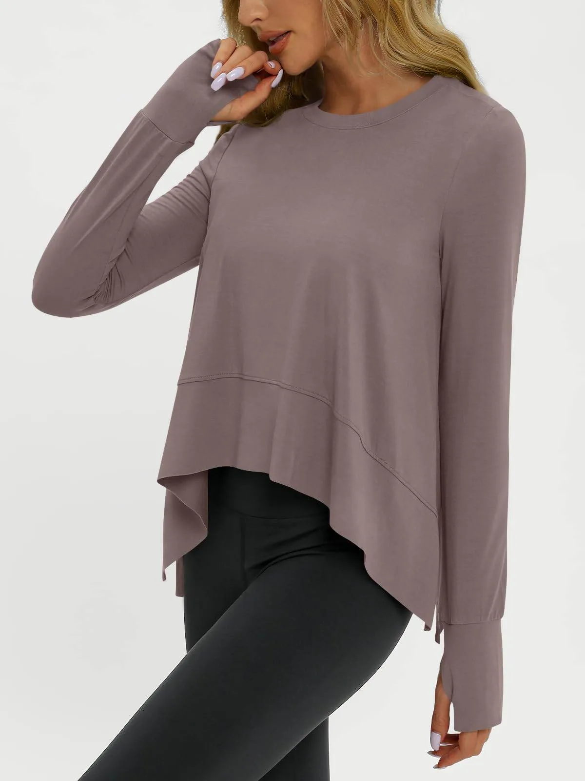 AUTOMET Workout Tops for Women Long Sleeve Athletic Crop Top Yoga Shirts 2024 Fall Trendy Gym Teen Clothes Work Out Hiking Running Cute Outfits Coffee Grey L