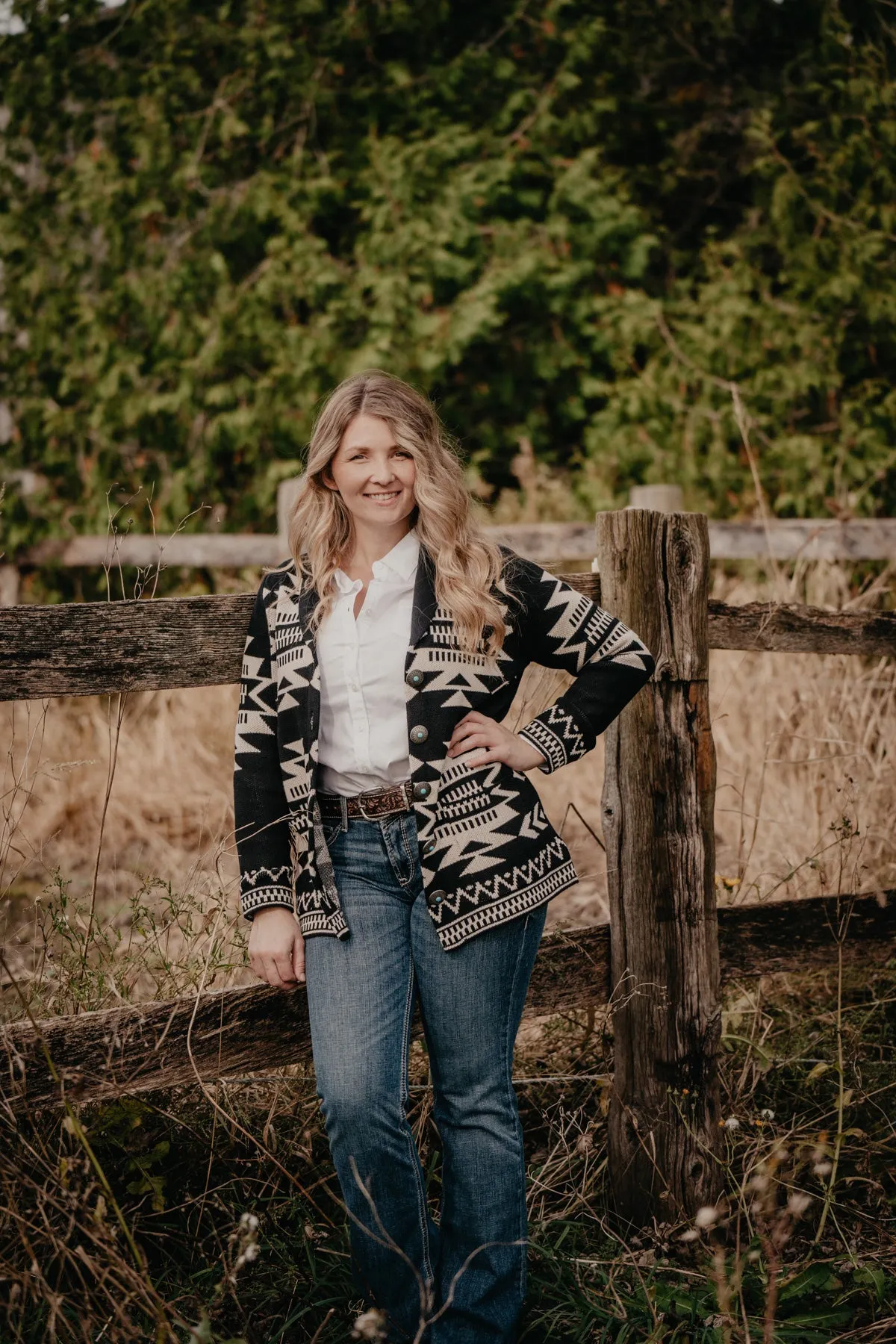 'Bandera' Black and Ivory Aztec Cardigan (M & L ONLY)