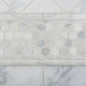 Bianco Carrara White Marble Polished 1" Mini Hexagon Mosaic Tile - 6" X 6" Sample