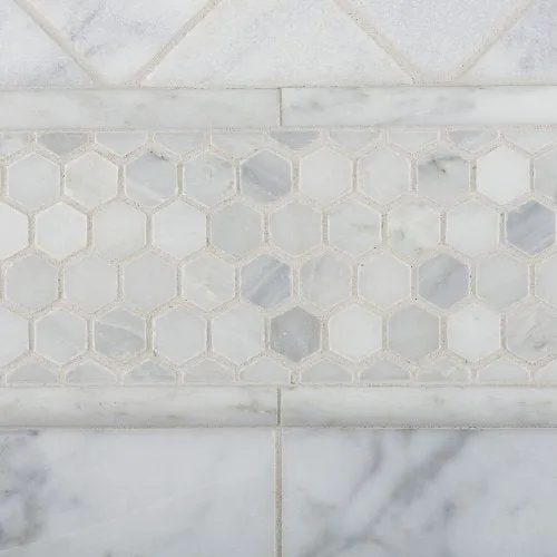 Bianco Carrara White Marble Polished 1" Mini Hexagon Mosaic Tile - Box of 5 sq. ft.