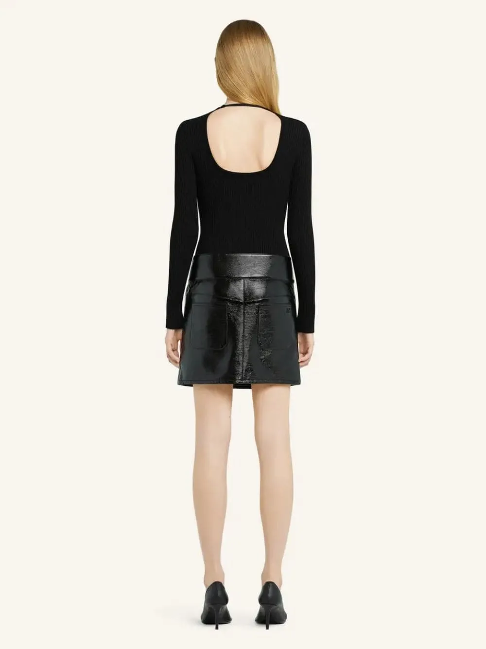 Black Belted Vinyl Mini Skirt