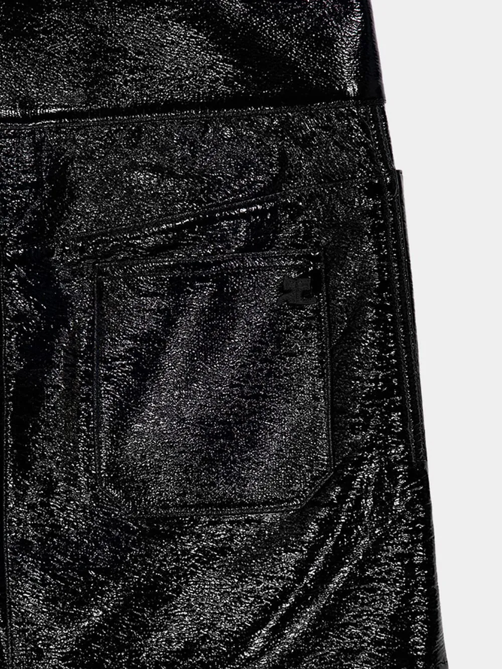 Black Belted Vinyl Mini Skirt
