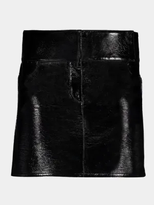 Black Belted Vinyl Mini Skirt