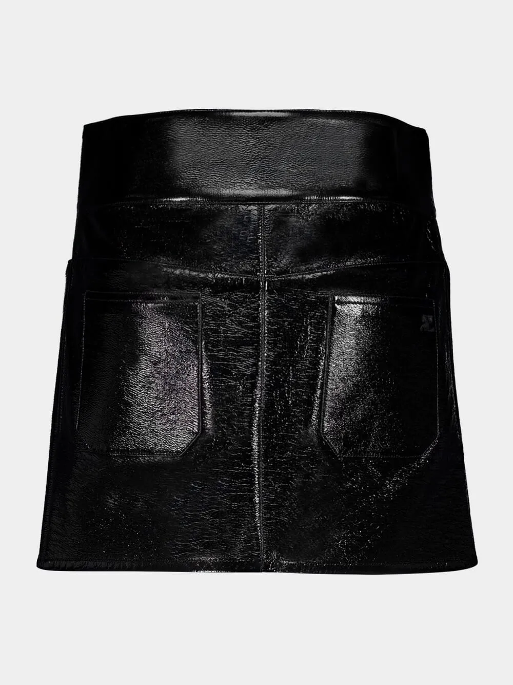 Black Belted Vinyl Mini Skirt