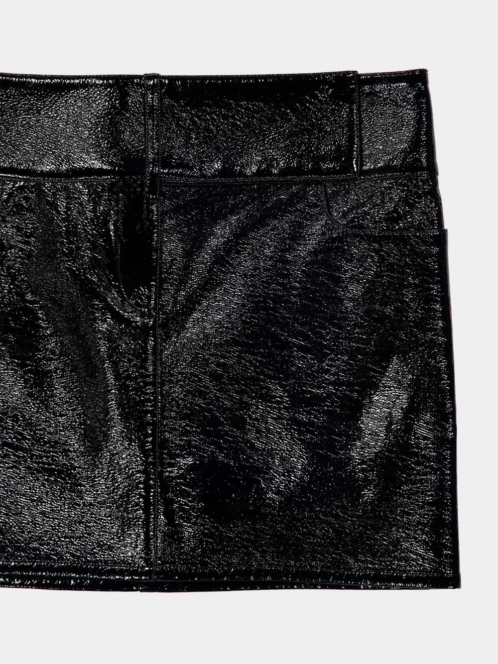 Black Belted Vinyl Mini Skirt