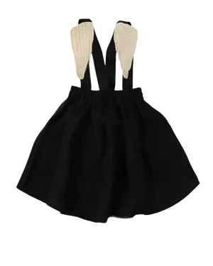 Black Linen Overall Dress with Angel Wings