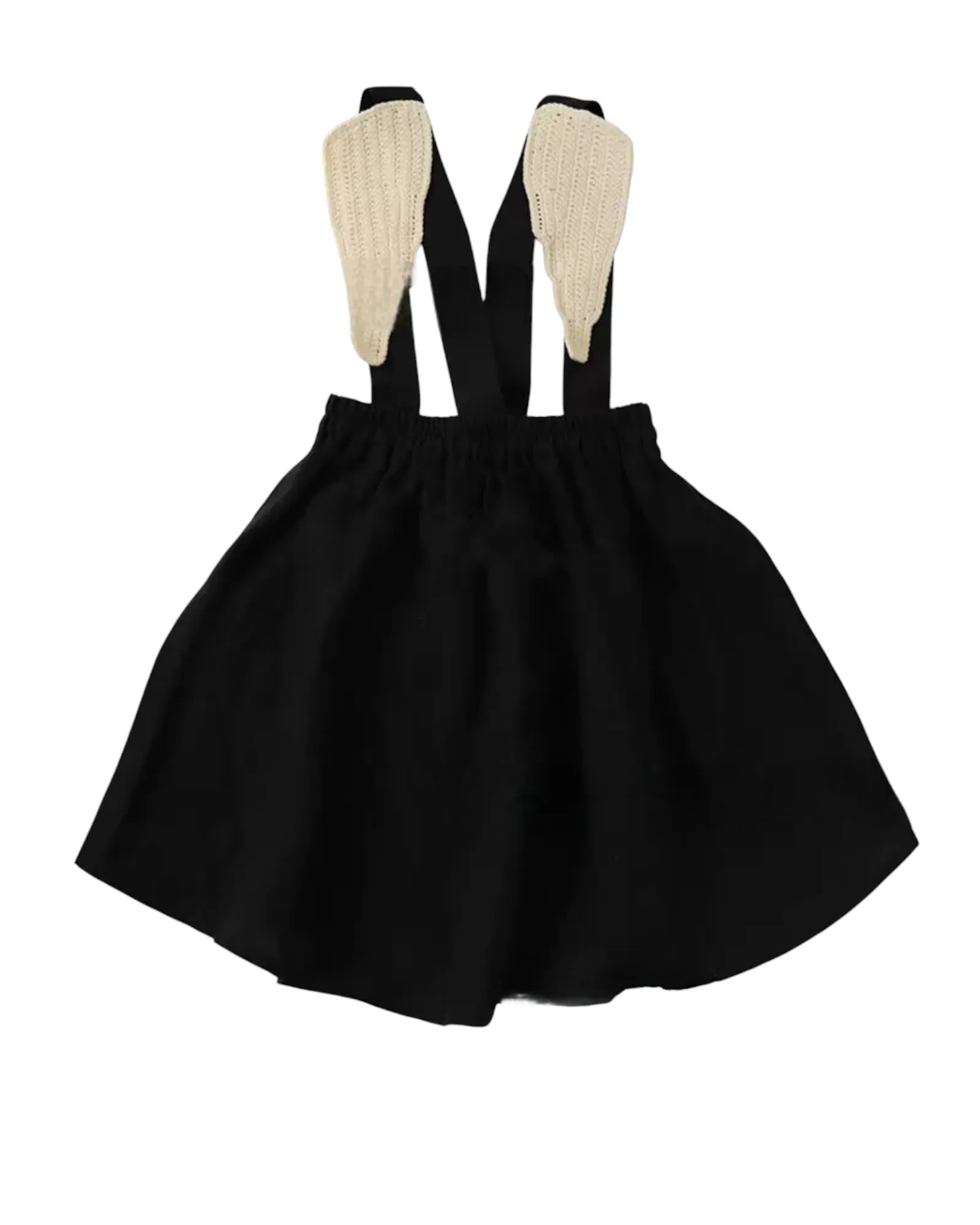 Black Linen Overall Dress with Angel Wings