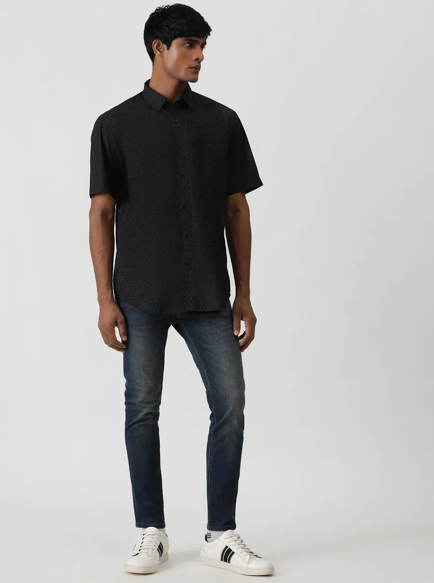 Black Printed Smart Fit Semi Casual Shirt | Greenfibre