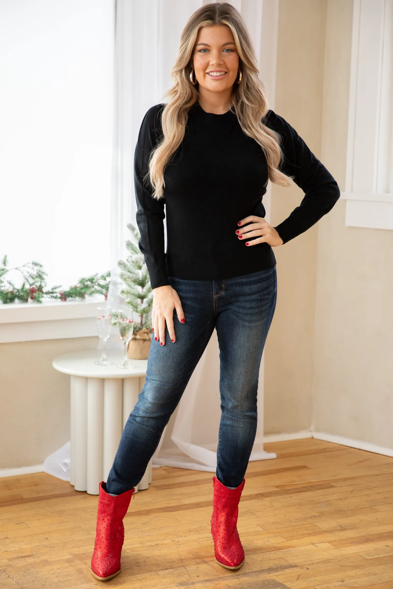 Black Puff Sleeve Sweater