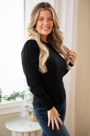 Black Puff Sleeve Sweater