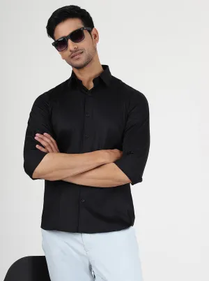 Black Solid Slim Fit Casual Shirt | JadeBlue