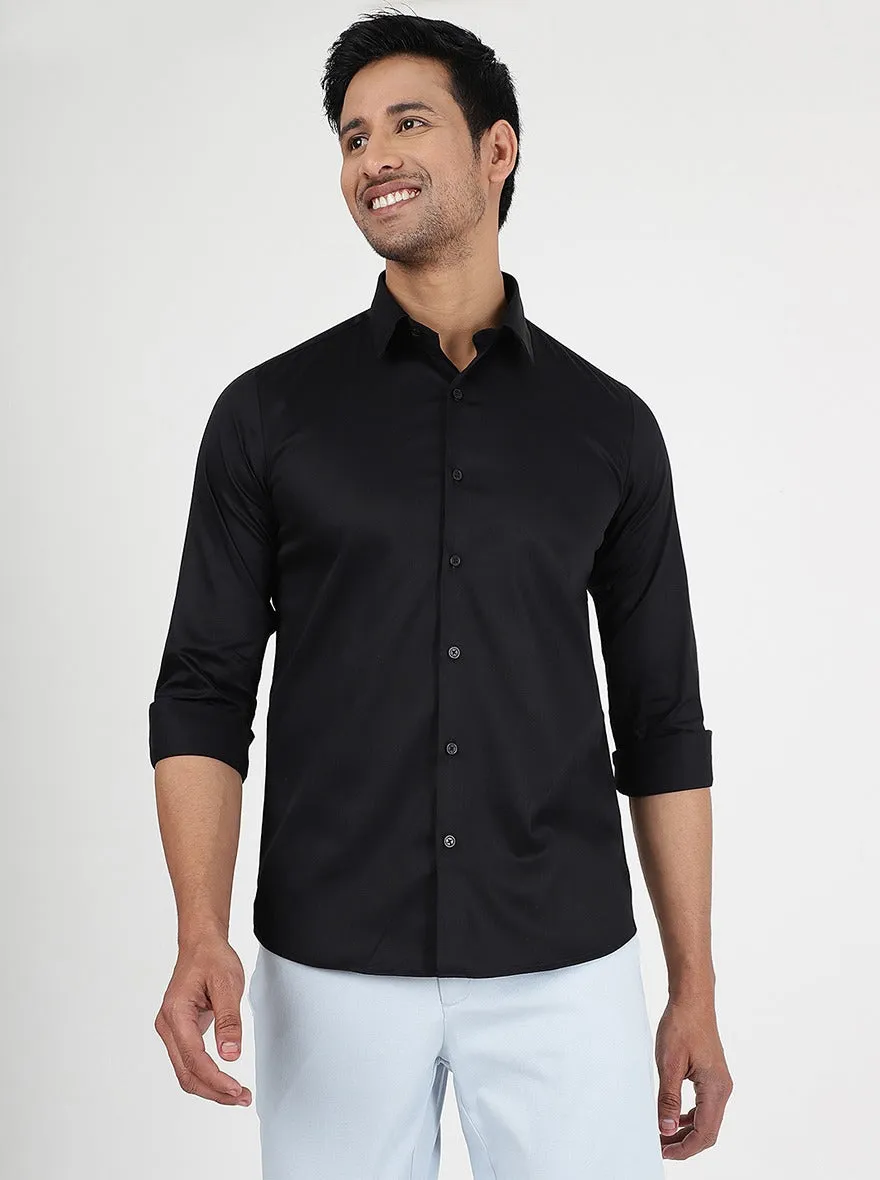 Black Solid Slim Fit Casual Shirt | JadeBlue