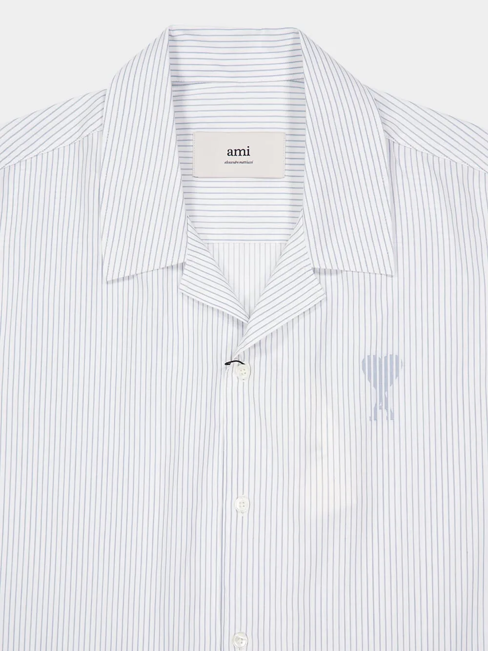 Blue Cotton Camp Collar Short Sleeve Shirt