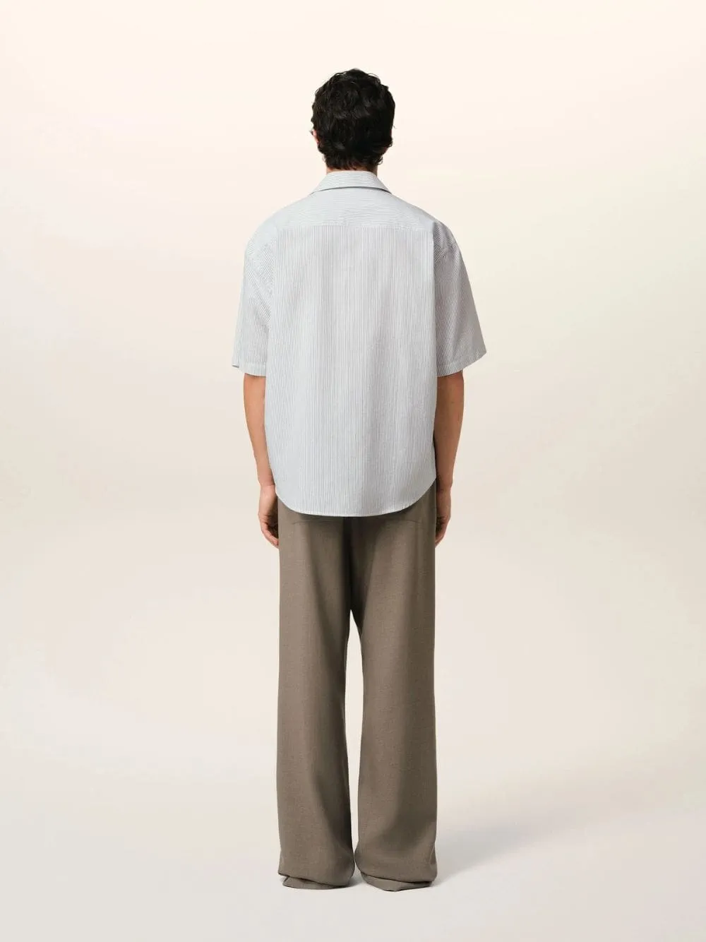 Blue Cotton Camp Collar Short Sleeve Shirt