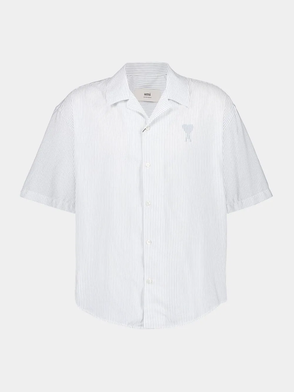 Blue Cotton Camp Collar Short Sleeve Shirt