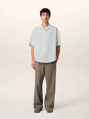 Blue Cotton Camp Collar Short Sleeve Shirt