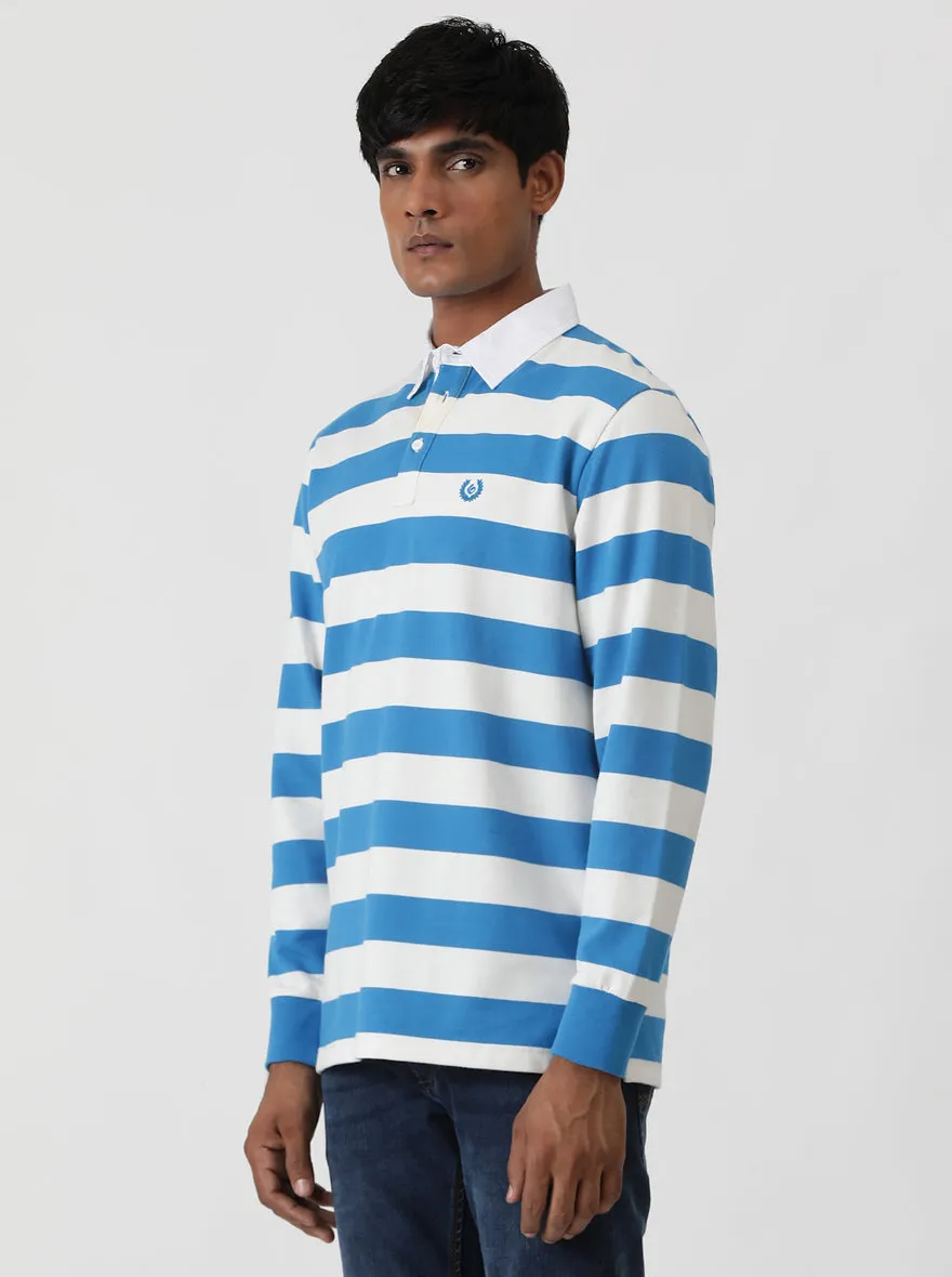 Blue Striped Slim Fit Polo T-Shirt | Greenfibre