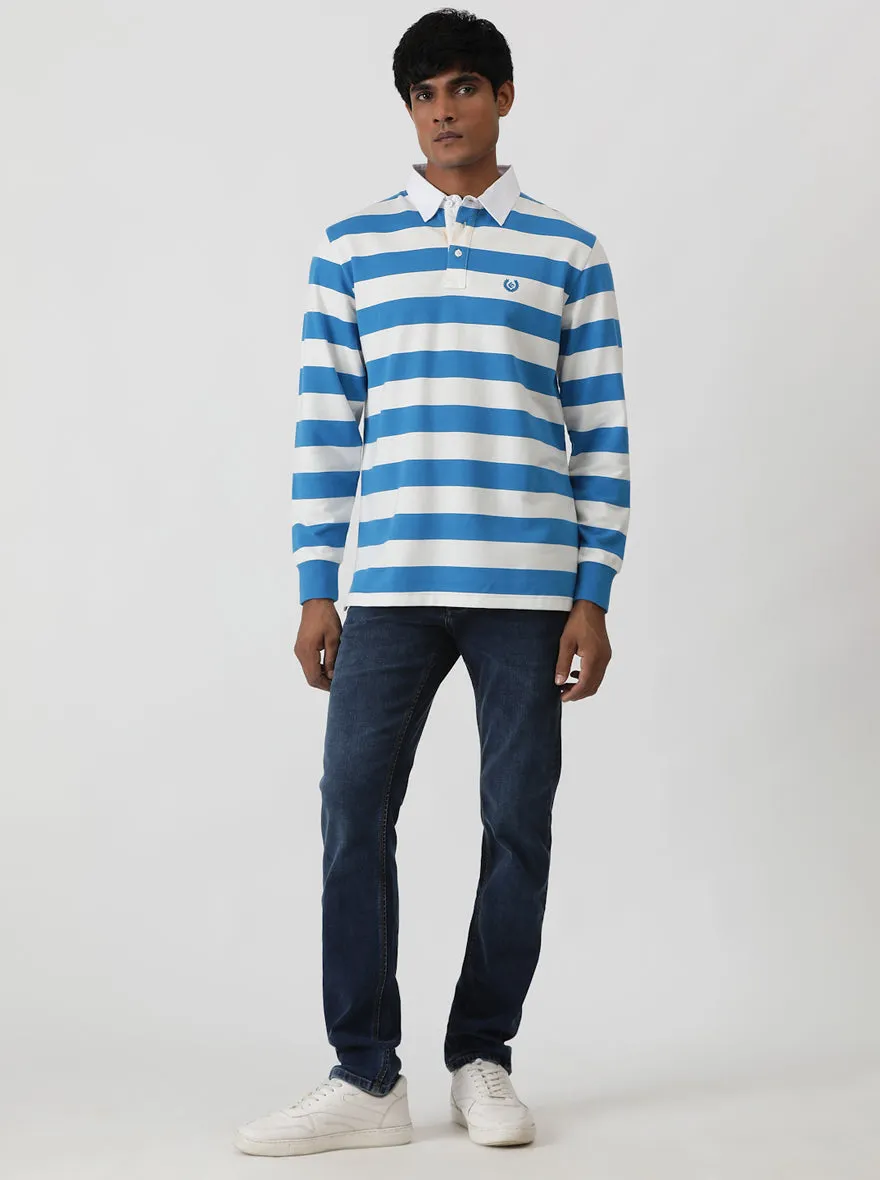 Blue Striped Slim Fit Polo T-Shirt | Greenfibre