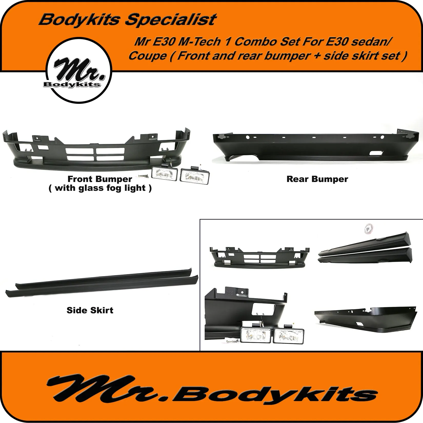 BMW E30 M-Tech 1 Style Bodykits (Front & Rear Bumper   Side Skirts) Combo Set - Sedan/Coupe by Mr Bodykits
